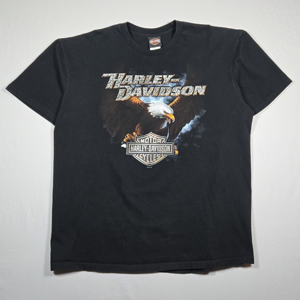Retro 2011 Harley Davidson Eagle Graphic Tee Bald Eagle Flame Mountain Graphic